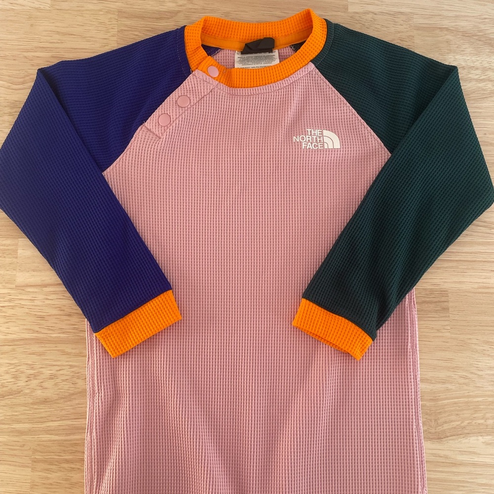 The North Face Kids' Colorblock Waffle Base Layer- Pink, Blue, Green